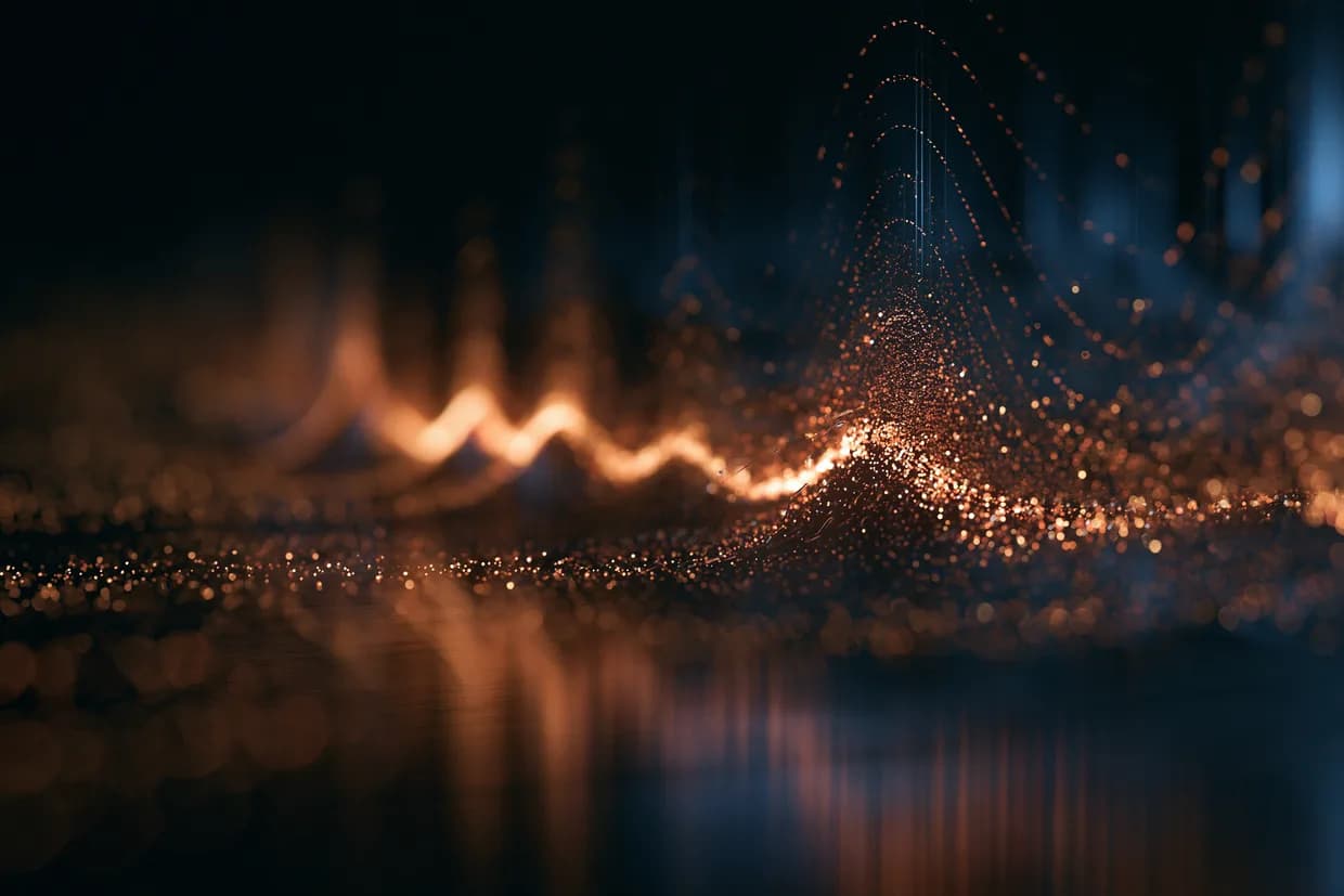 Sound wave rendered as a field of glowing particles