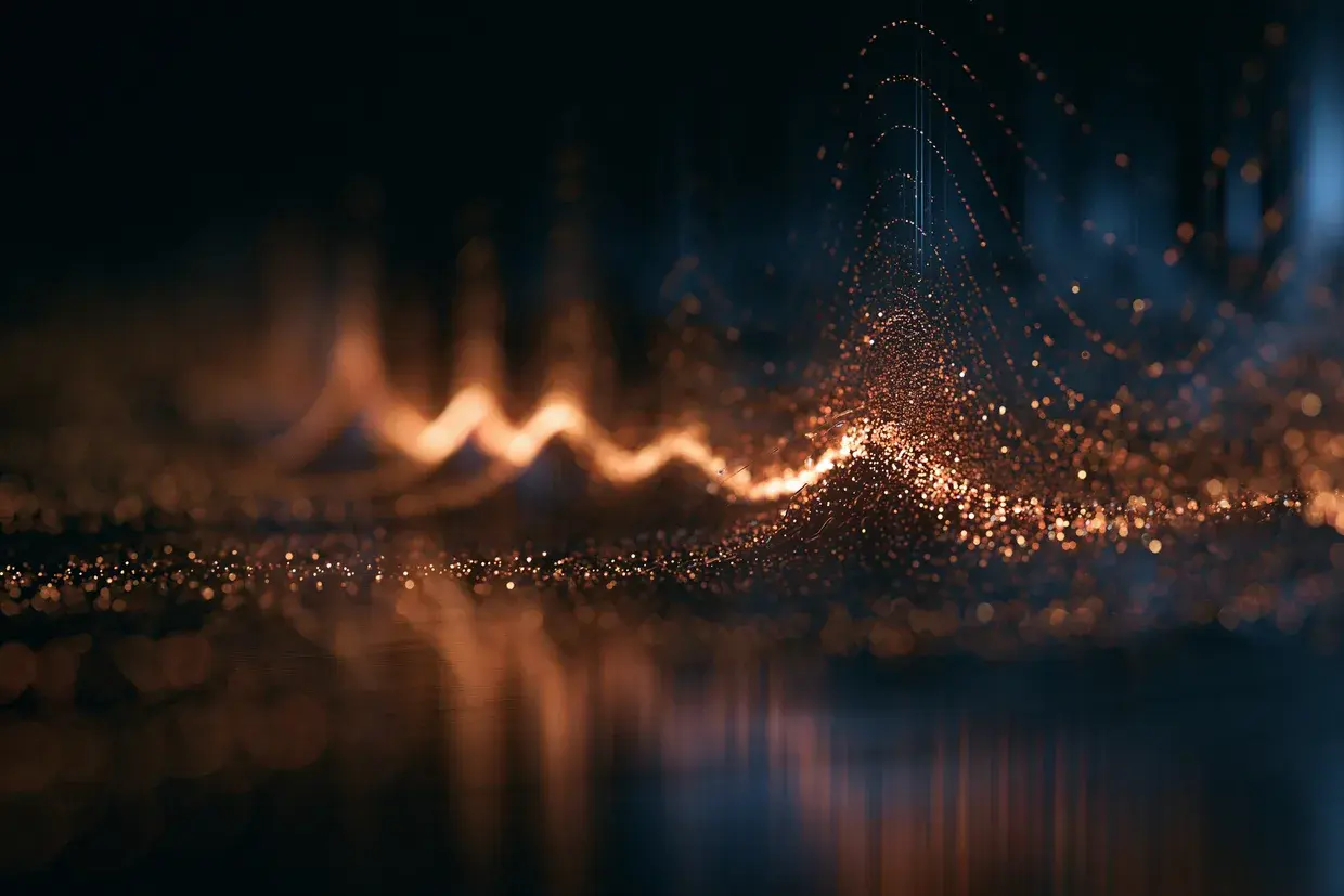 Sound wave rendered as a field of glowing particles