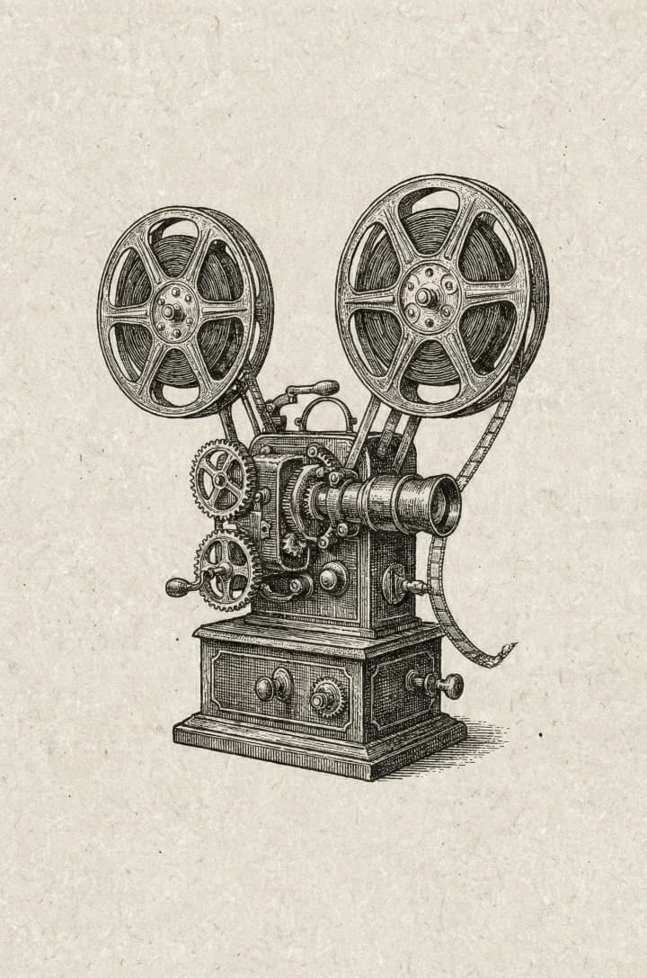 an antique film projector with two reels