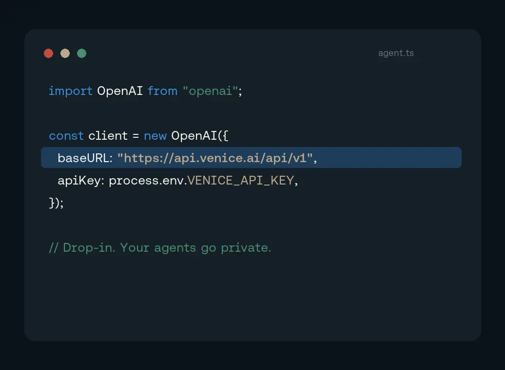 OpenAI-compatible code: change the base URL to api.venice.ai