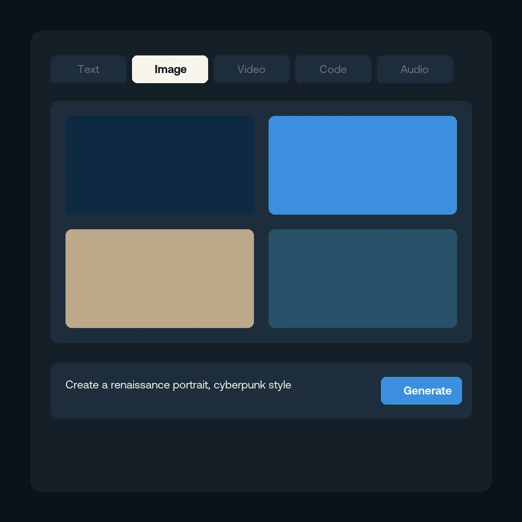 Venice creative modalities: text, image, video, code, audio