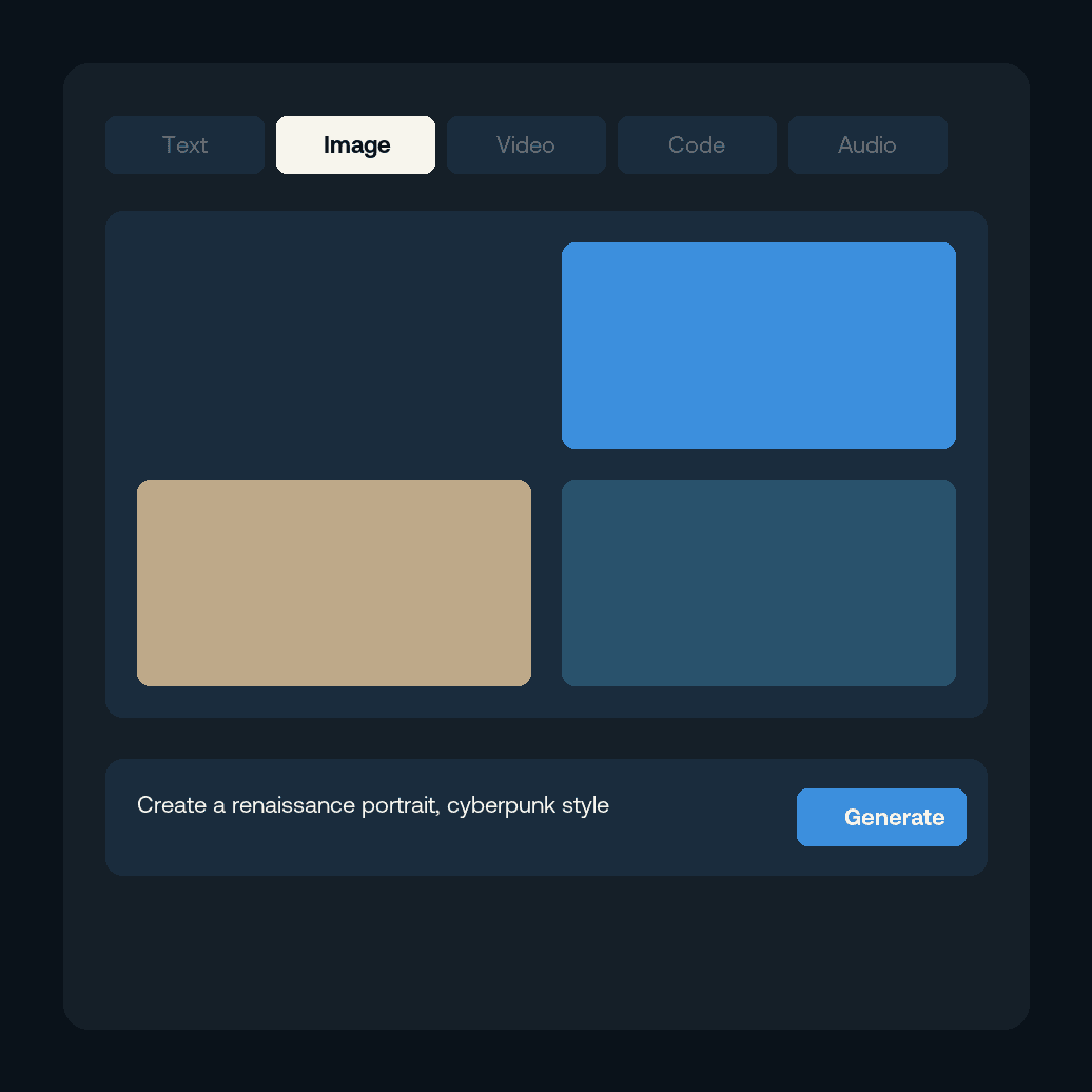 Venice creative modalities: text, image, video, code, audio